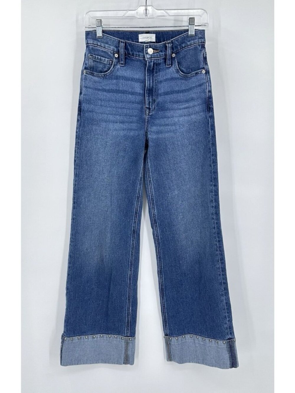 EVEREVE Ever Vintage Hem w Studs Wide Leg Jean 26 medium blue high waist - Picture 3 of 11